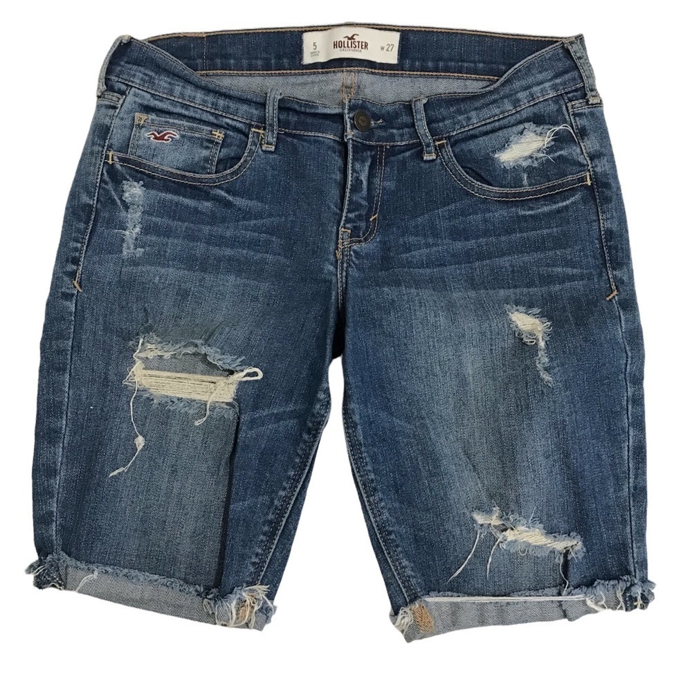 Hollister Distressed Rolled Hem Jean Bermuda Shorts Size 27